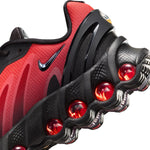 Heel details shot of the Nike Air Max DN8 sneaker for big kids' in the Black Bright Crimson 