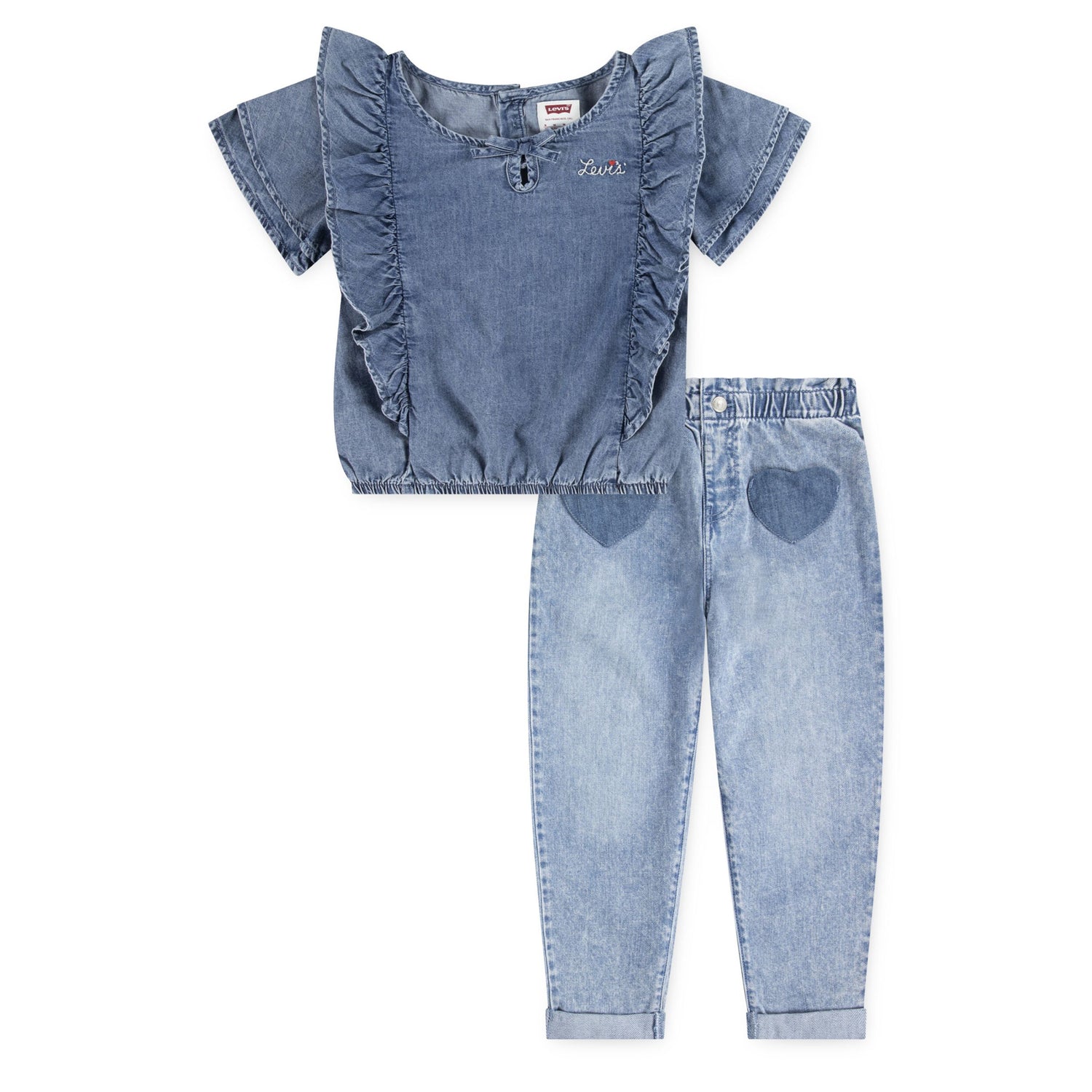 Denim Top And Heart Pants 2-Piece Set (Little Kid)